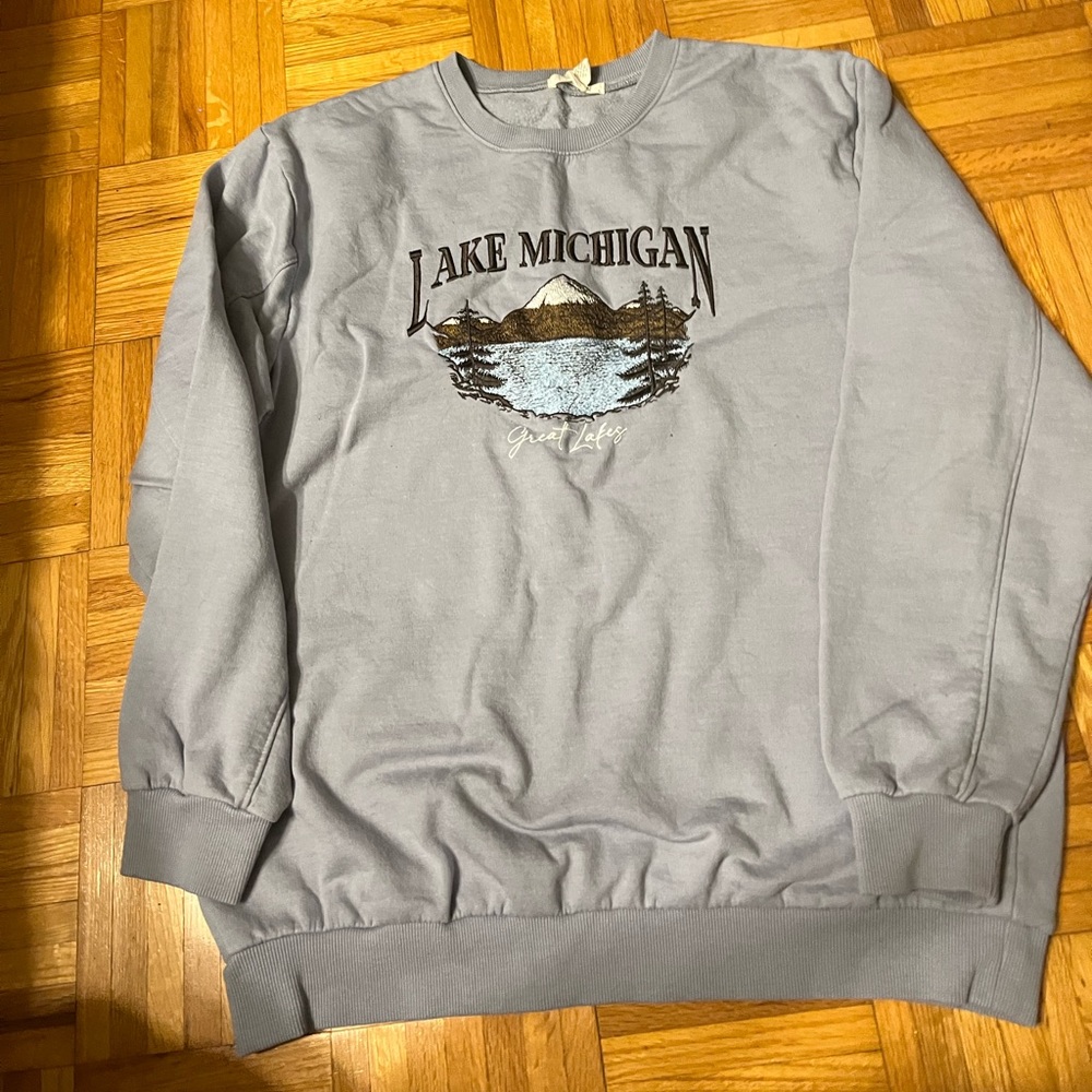 Full Tilt Lake Michigan Graphic Crewneck Sweater - Gray